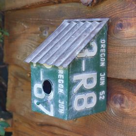 Unique Slanted License Plate Birdhouse for Outdoor Garden Decor