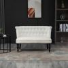 Scandinavian 2 Seater Button Tufted Loveseat Wooden Legs Cream White Linen