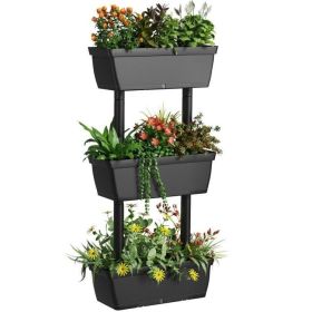 Modern Vertical 3-Tier Indoor Outdoor Black PP Raised Garden Bed Planter Box