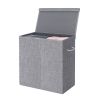 Grey Fabric MDF 2-Compartmant Laundry Hamper Basket with Removeable Cotton Bag