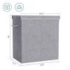 Grey Fabric MDF 2-Compartmant Laundry Hamper Basket with Removeable Cotton Bag