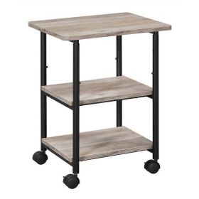 Modern Industrial Black Metal Grey Wood Printer Stand Shelf Cart