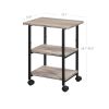 Modern Industrial Black Metal Grey Wood Printer Stand Shelf Cart