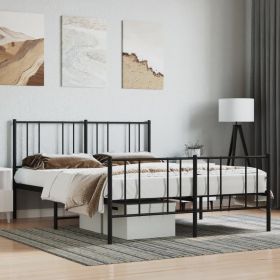 Metal Bed Frame without Mattress with Footboard Black 53.1"x74.8"