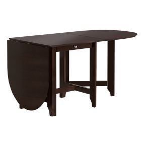 Retro Drop-Leaf Table Rustic Rubberwood Dining Table with Spacious Tabletop Small Drawer for Small Space Kitchen Dark Cappuccino