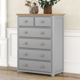 Rustic Wooden Chest with 6 Drawers,Storage Cabinet for Bedroom,Gray+Natrual