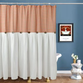 HIG Farmhouse Rust / Taupe with Ivory Buffalo Plaid Shower Curtain, Boho Rustic Decorative Bathroom Curtain with Buttons