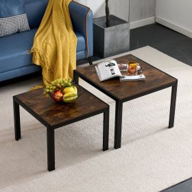 Nesting Coffee Table Set of 2, Square Modern Stacking Table with Wood Finish for Living Room,Rustic Brown