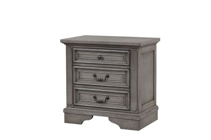 Traditional Style 3-Drawer Nightstand Made with wood in Rustic Gray