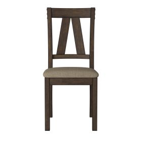 Brown Finish Side Chairs Set of 2pc Metal Banded Rivets Cotton Fabric Upholstered Dining Furniture