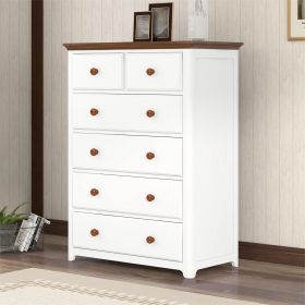 Rustic Wooden Chest with 6 Drawers,Storage Cabinet for Bedroom,White+Walnut