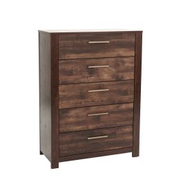 Rustic 1pc Chest Of Drawers Wooden Mahogany Finish 5-Drawers Table Classic Bedroom Furniture