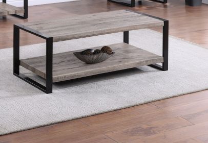 1pc Contemporary Coffee Table with Storage Shelf Rustic Brown Finish Living Room Wooden Furniture