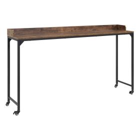 Rustic Brown Wood Finish Multipurpose Over the Bed Desk with Adjustable Height, Metal Legs with Casters, Overbed Table 1pc, Laptop Table for Bed