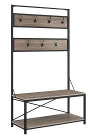 Rustic X-Back Metal and Wood Hall Tree with Bench - Driftwood