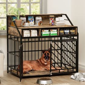 43.3 inch Dog Crate Furniture for Large Dogs,Wooden Dog Crate with Divider,Double Door Dog Kennel with Three Drawers Storages