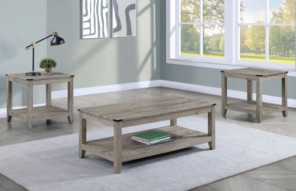 Rustic Gray Brown 3-Piece Cocktail Set Wooden Table Top Rectangular Coffee Table and Two Matching Square End Tables Living Room Wooden Furniture Retro