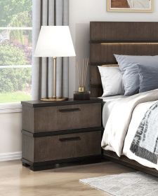 Two-Tone Brown Black Finish 2-Drawers Nightstand 1pc Modern Industrial Design Bedroom Furniture