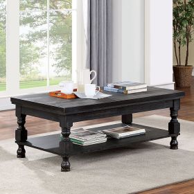 Rustic Style Antique Black 1pc COFFEE TABLE Open Bottom Shelf Plank Style Table Top Living Room Furniture