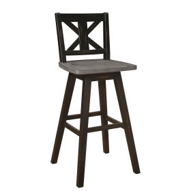 Pub Height Chairs Set of 2, Distressed Gray and Black 360-degree Swivel Chair Solid Rubberwood Furniture, X-Back Bar Chairs