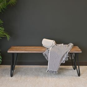 Aryven Industrial Wood Dining Bench, Rustic Dark Pine Finish