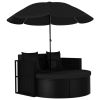 Patio Bed with Parasol Poly Rattan Black