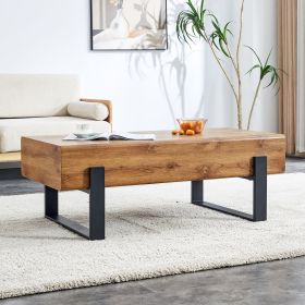 Rustic MDF Coffee Table with Metal Legs - Natural Wood Tone Elegance for Your Space