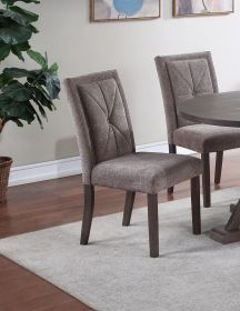 Modern Mocha Finish Fabric 2pc Side Chairs Tufted Upholstered Back Rustic Espresso Wooden Legs Dining Room