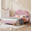 Full size Upholstered Cloud-Shape Bed ,Velvet Platform Bed with Headboard,No Box-spring Needed,Pink