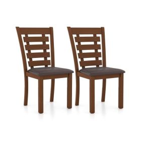 Wooden Dining Chairs Set of 2 with Upholstered Seat and Rubber Wood Frame