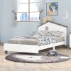 Twin Size Wood Platform Bed with House-shaped Headboard (White+Gray)