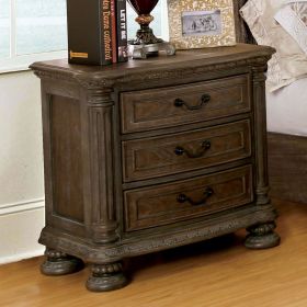 Traditional Rustic Natural Finish Solid wood 1pc Nightstand Bronze Hanging Pull Bedroom Bedside Table w 3-Drawers