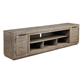 92 Inch Rustic Wood TV Entertainment Console, Low Profile, Brown