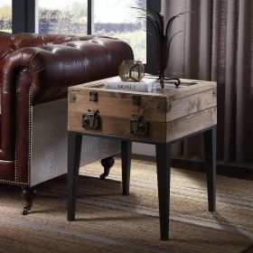 Rustic Oak and Matte Grey Accent Table with Tapered Leg