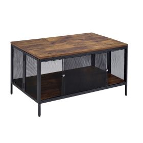 Antique Oak and Black Coffee Table with 4 Sliding Doors