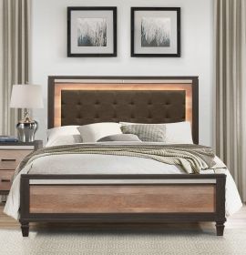 Modern Rustic Style 1pc Queen Bed Upholstered Headboard with LED Light 2-Tone Finish Wooden Bedroom Furniture