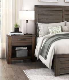 Rustic Style 1pc Dark Brown Nightstand of Drawer and Storage Cubby Metal Hardware Wooden Bedroom Furniture