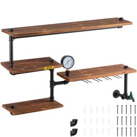 VEVOR Iron Pipes Shelving, Industrial Steel Pipe Shelf w/ 4-Tier Wood Planks, Wall Mounted Modern Rustic Floating Shelves