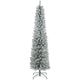 7ft Artificial Pencil Christmas Tree with 405 Snow Flocked Tips, Metal Base, Realistic Xmas Tree