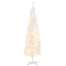 6' Tall Pre-Lit Slim Noble Fir Artificial Christmas Tree with 200 Warm White LED Lights and 390 Tips, for Christmas Decoration, White