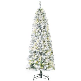 6ft Pre-Lit Snow-Flocked Slim Douglas Fir Artificial Christmas Tree with Realistic Branches, 250 LED Lights and 462 Tips