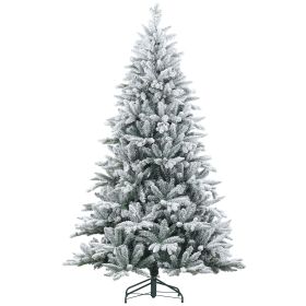 7ft Snow Flocked Artificial Christmas Tree with 1401 Tips, Foldable Metal Stand, Easy Assembly, Hinged Xmas Tree for Home, Office, Holiday, Green