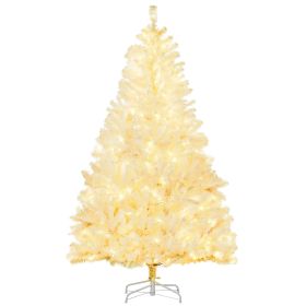 6ft Tall Prelit Artificial Christmas Tree Holiday Décor with 638 Branches, 220 Warm White LED Lights, Auto Open, White