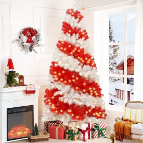 6ft Artificial Christmas Tree with 300 LED Lights and 900 Bendable Branches, Candy Cane Christmas Tree Holiday Decoration, Creative Decorated Trees