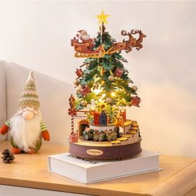 3D Puzzles for Adults, Wooden Music Box Christmas Melody Tree, 3D Model Building Kits for Adults