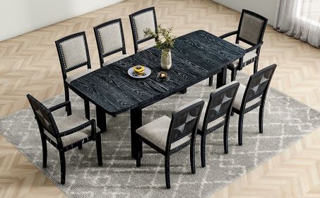 TOPMAX Rustic Extendable 84inch Dining Table Set with 24inch Removable Leaf , 6 Upholstered Armless Dining Chairs and 2 Padded Arm Chairs, 9 Pieces, B