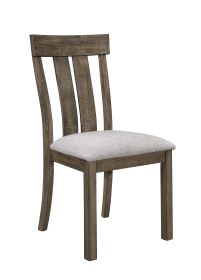 2pc Brown Oak & Gray Fabric Dining Chair Rustic Farmhouse Style Standard Dining Height Upholstered Seat Wooden Furniture