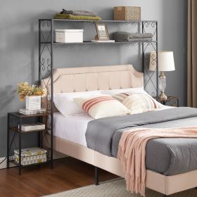 Queen Bed Frame with 2 Nightstands Headboards with Storage Cabinet, Headboard with Shelves