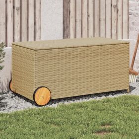 Garden Storage Box with Wheels Mix Beige 50.2 Gal Poly Rattan