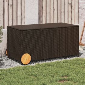 Garden Storage Box with Wheels Brown 50.2 Gal Poly Rattan